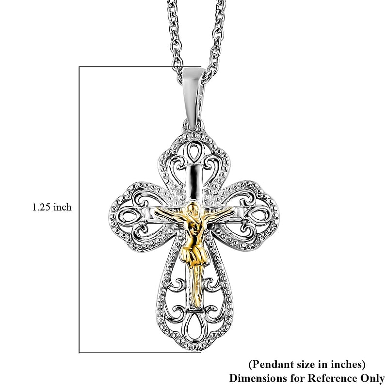 D'Joy Crucifix Pendant Necklace, Budded Cross Pendant, Sterling Silver Pendant, Stainless Steel Chain, Pendant Necklace 20 Inches