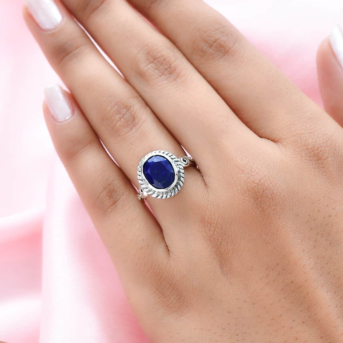 Artisan Crafted Lapis Lazuli Solitaire Ring in Sterling Silver 2.75 ctw image number 1