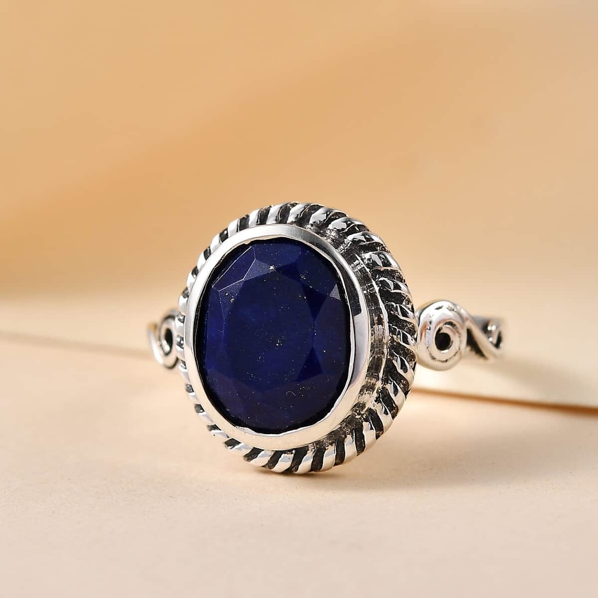 Artisan Crafted Lapis Lazuli Solitaire Ring in Sterling Silver 2.75 ctw image number 4