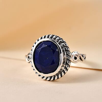 Artisan Crafted Lapis Lazuli 2.75 ctw Solitaire Ring, Lapis Lazuli Ring, Sterling Silver Ring, Promise Ring (Size 11.00)