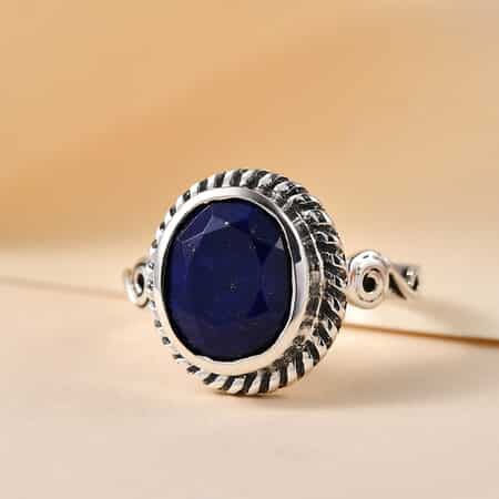 Artisan Crafted Lapis Lazuli Solitaire Ring, Lapis Lazuli Ring, Sterling Silver Ring, Promise Ring 2.75 ctw {Size 11.0) image number 4