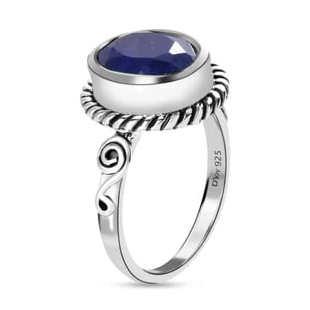 Artisan Crafted Lapis Lazuli Solitaire Ring, Lapis Lazuli Ring, Sterling Silver Ring, Promise Ring 2.75 ctw {Size 11.0) image number 5