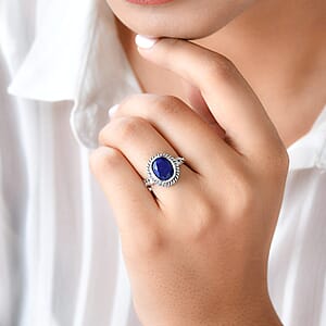 Artisan Crafted Lapis Lazuli 2.75 ctw Solitaire Ring, Lapis Lazuli Ring, Sterling Silver Ring, Promise Ring (Size 5.00)