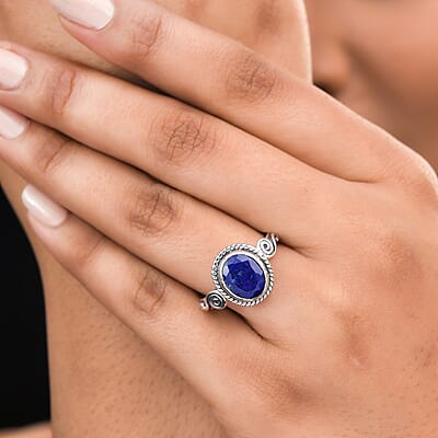 Artisan Crafted Lapis Lazuli Solitaire Ring, Lapis Lazuli Ring, Sterling Silver Ring, Promise Ring 2.75 ctw
