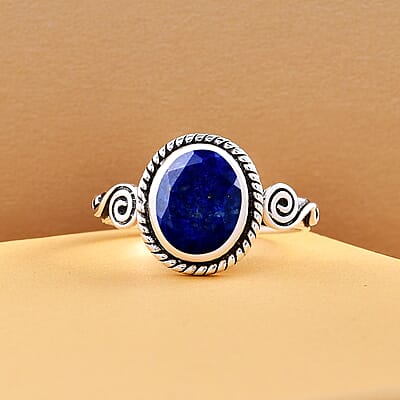 Artisan Crafted Lapis Lazuli Solitaire Ring, Lapis Lazuli Ring, Sterling Silver Ring, Promise Ring 2.75 ctw
