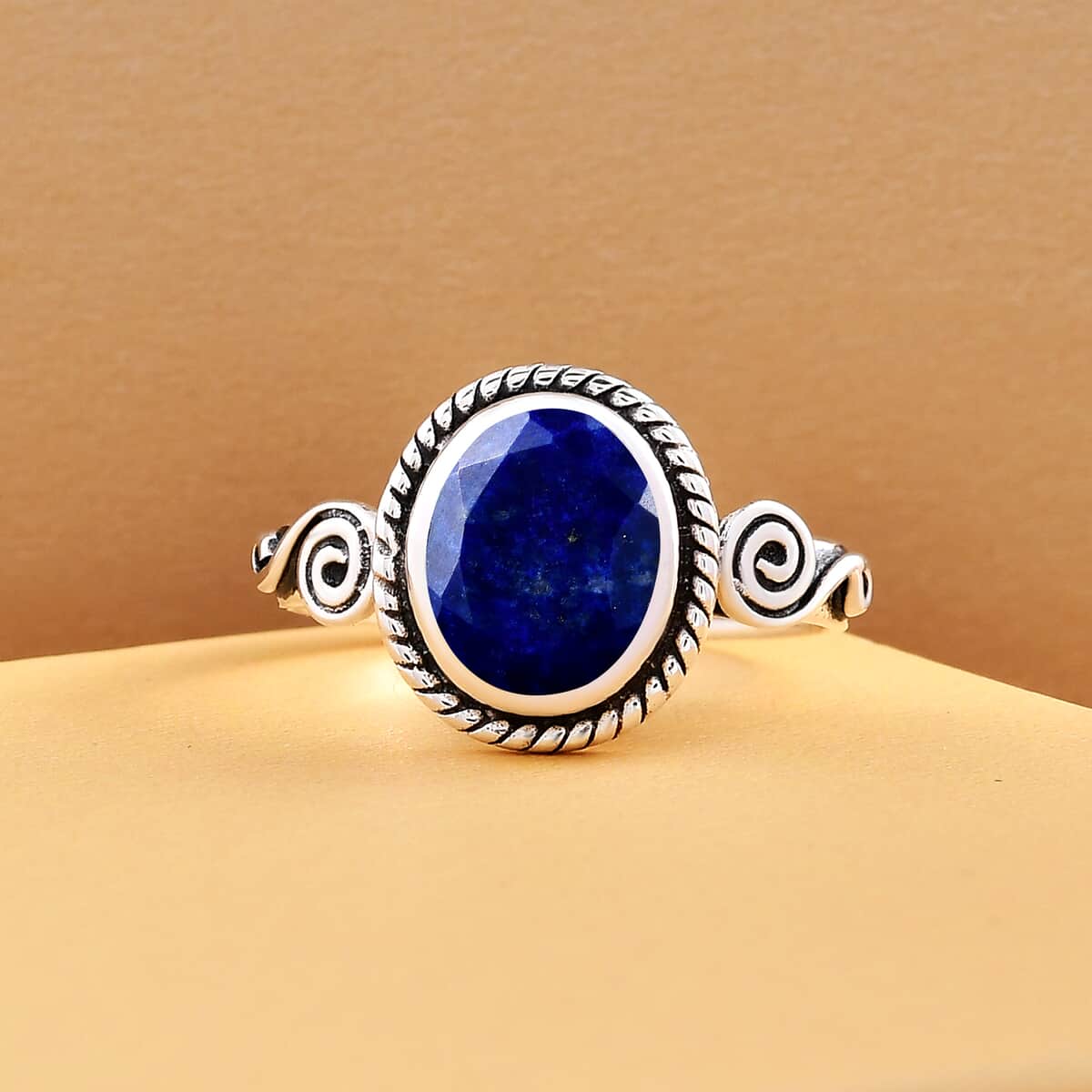 Artisan Crafted Lapis Lazuli Solitaire Ring, Lapis Lazuli Ring, Sterling Silver Ring, Promise Ring 2.75 ctw {Size 7.0) image number 2