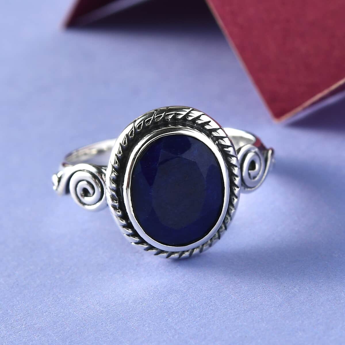 Artisan Crafted Lapis Lazuli Solitaire Ring, Lapis Lazuli Ring, Sterling Silver Ring, Promise Ring 2.75 ctw {Size 7.0) image number 3
