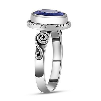 Artisan Crafted Lapis Lazuli Solitaire Ring, Lapis Lazuli Ring, Sterling Silver Ring, Promise Ring 2.75 ctw