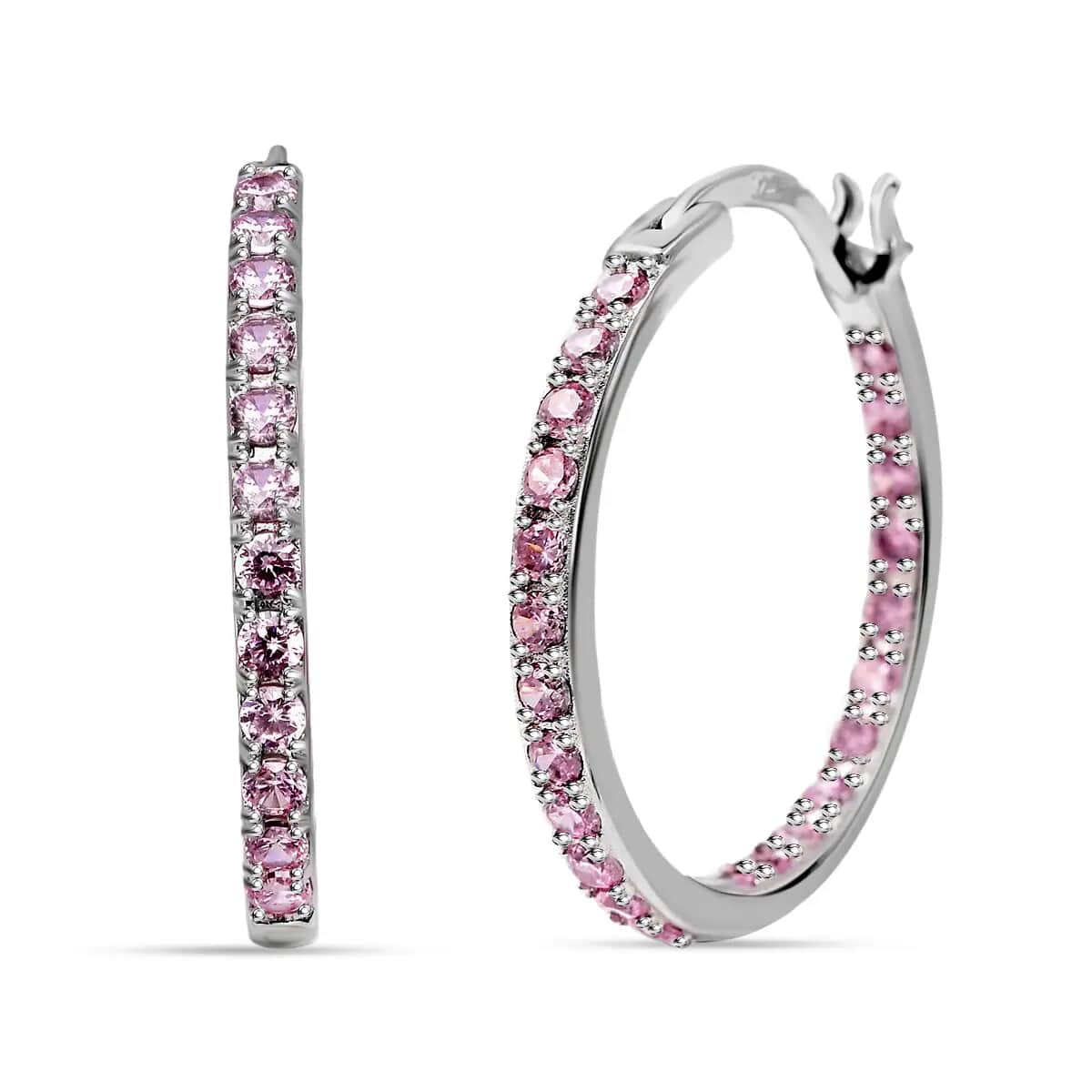 Simulated Pink Diamond Inside Out Hoop Earrings in Sterling Silver image number 0