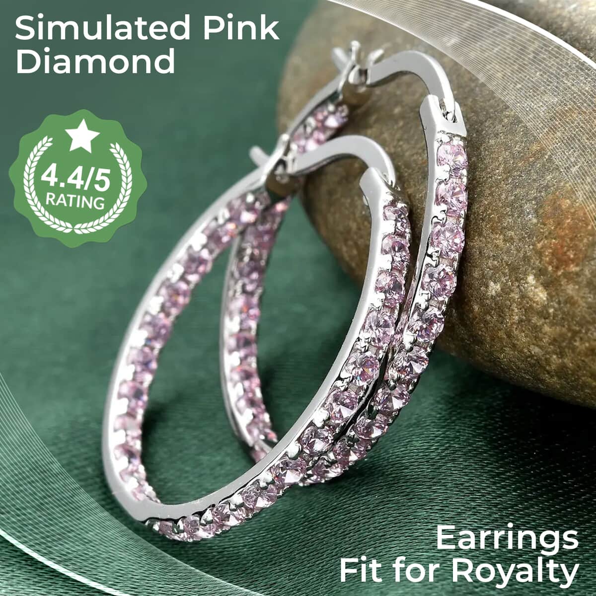 Simulated Pink Diamond Inside Out Hoop Earrings in Sterling Silver image number 1