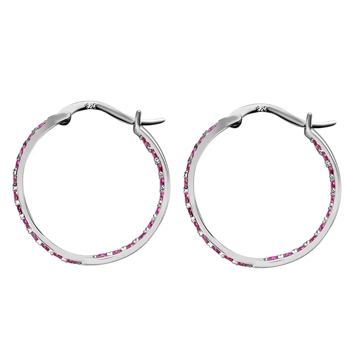 Simulated Pink Diamond Inside Out Hoop Earrings in Sterling Silver image number 4