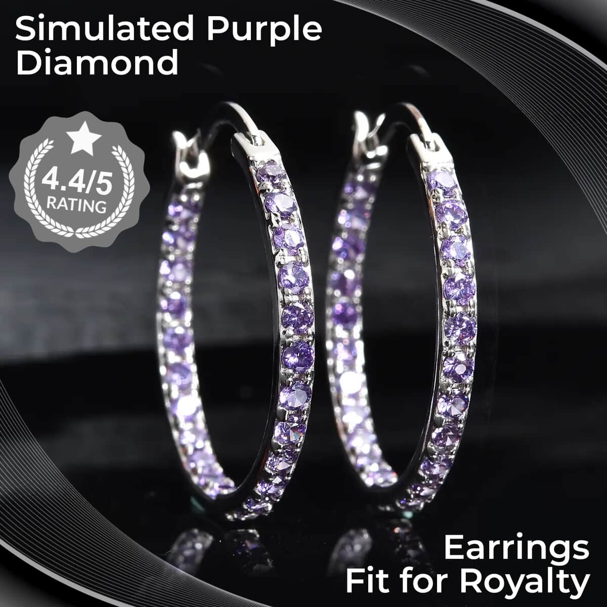 Simulated Purple Diamond Hoop Earrings in Sterling Silver, Silver Hoops For Women image number 1