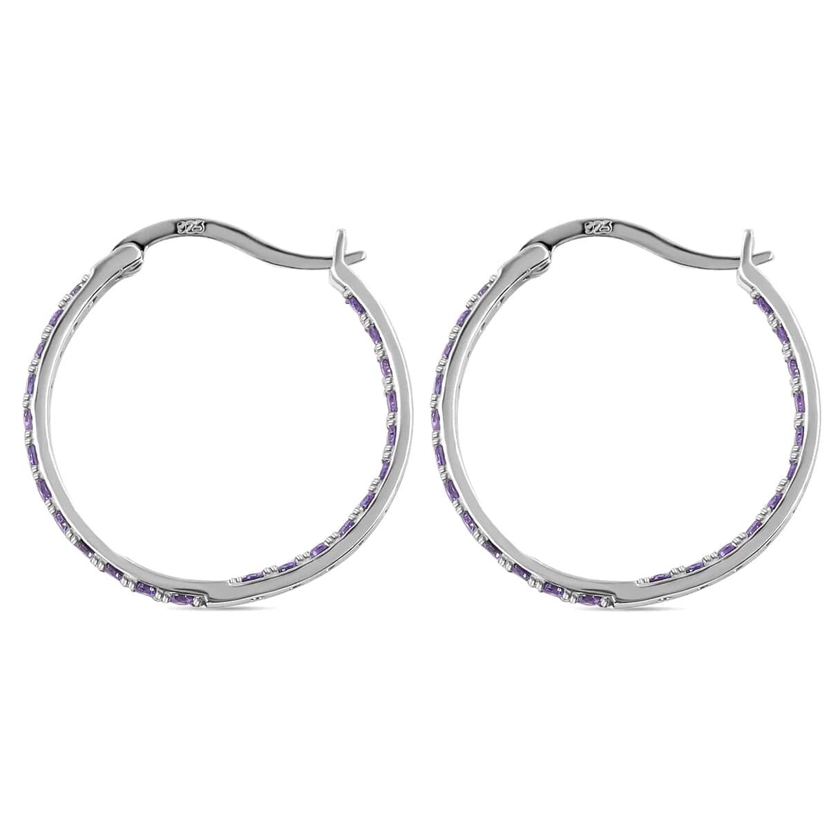 Simulated Purple Diamond Hoop Earrings in Sterling Silver, Silver Hoops For Women image number 4