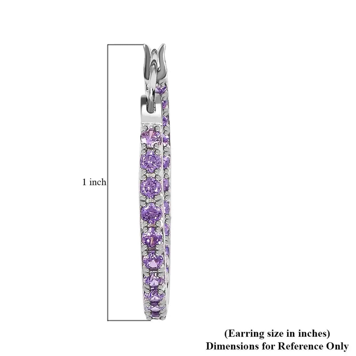 Simulated Purple Diamond Hoop Earrings in Sterling Silver, Silver Hoops For Women image number 6