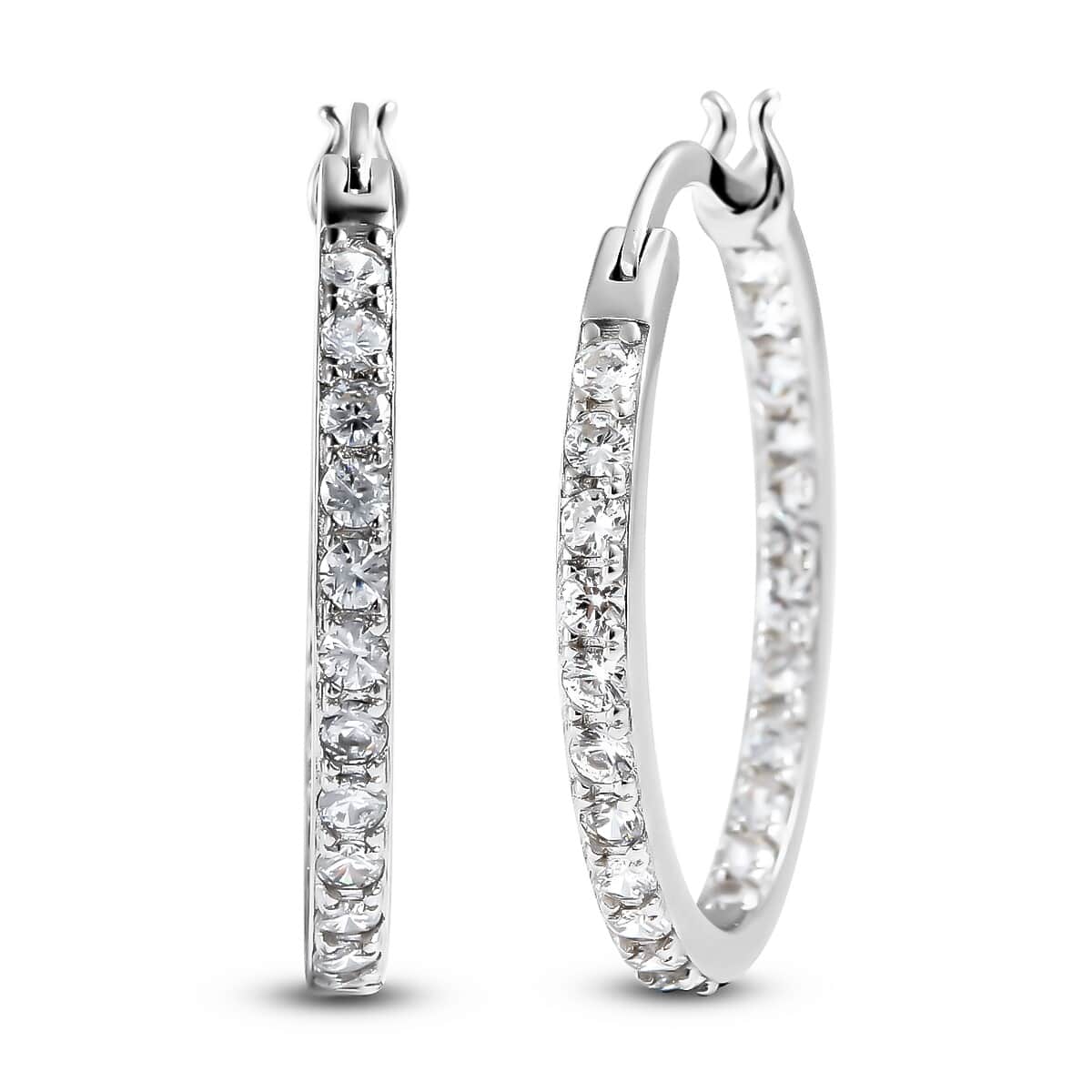 Simulated Diamond Inside Out Hoop Earrings in Sterling Silver image number 0