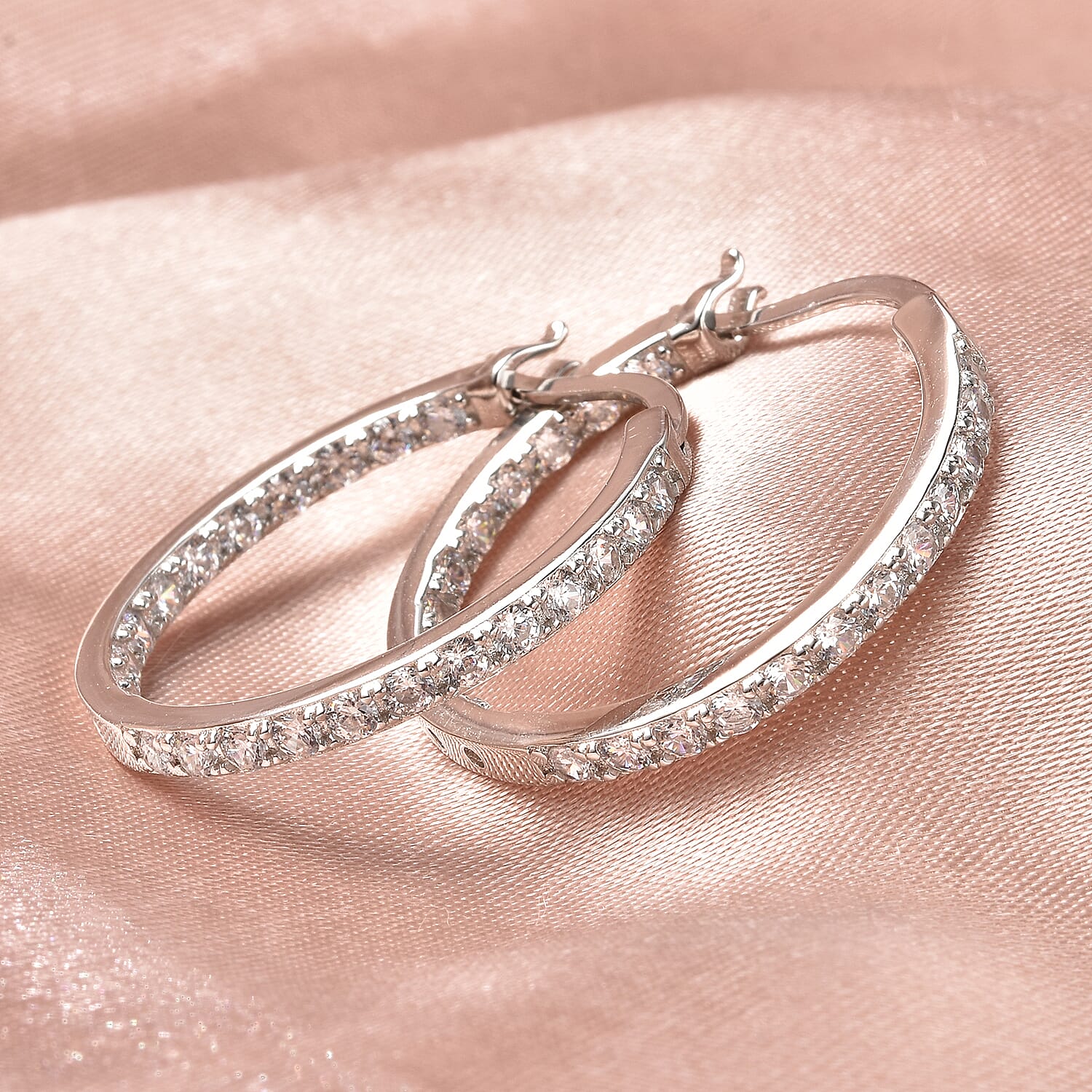 Simulated Diamond Inside Out Hoop Earrings in Sterling Silver