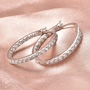 Simulated Diamond Inside Out Hoop Earrings in Sterling Silver