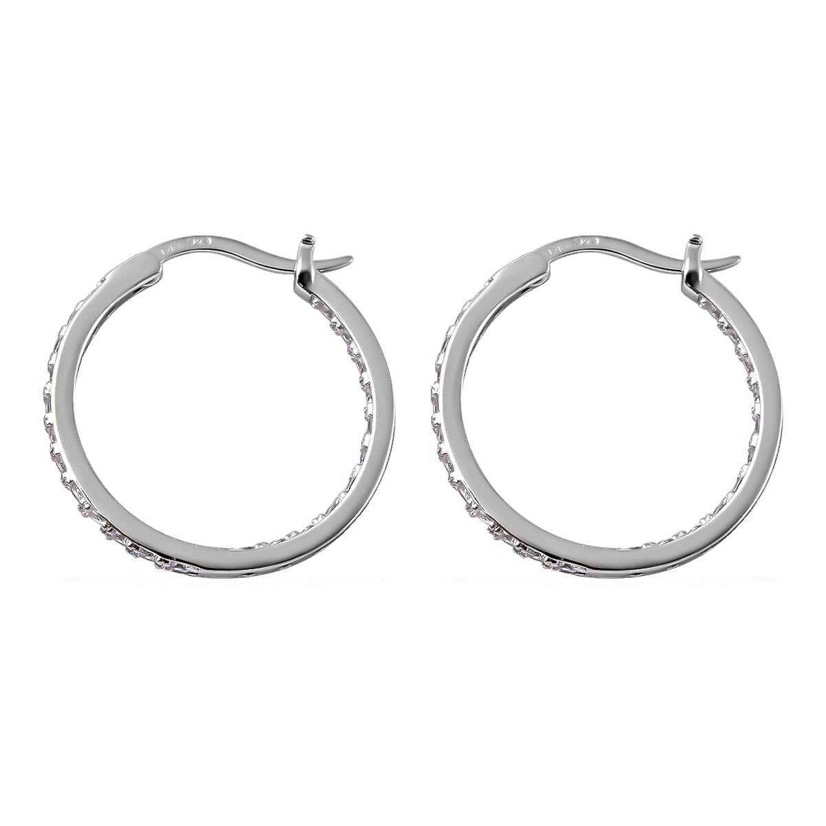 Simulated Diamond Inside Out Hoop Earrings in Sterling Silver image number 3