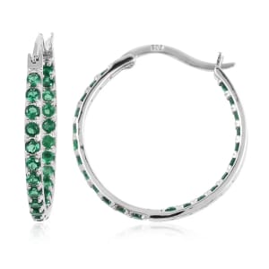 Simulated Green Diamond 1.85 ctw Inside Out Hoop Earrings in Sterling Silver, Silver Hoops For Women