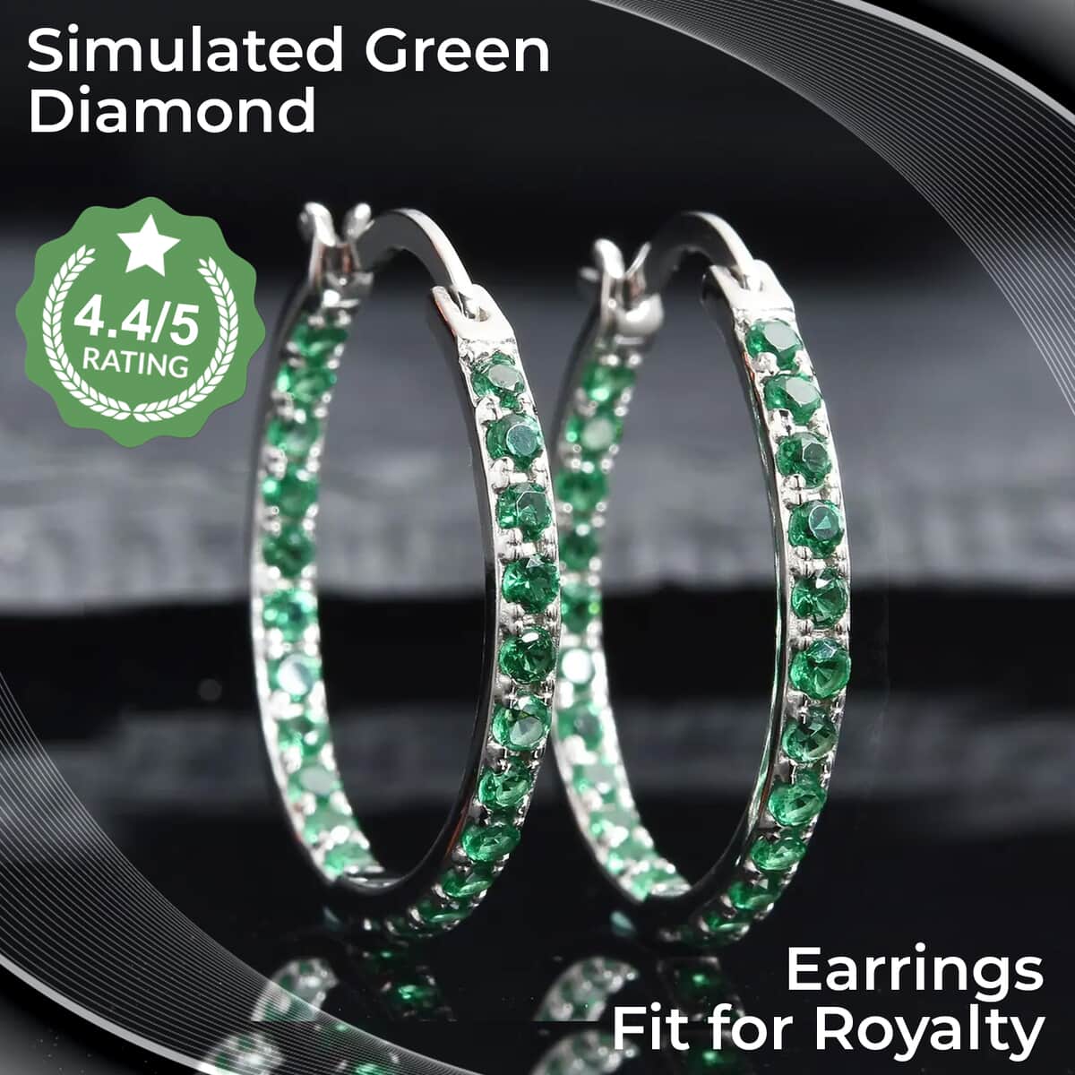 Simulated Green Diamond 1.85 ctw Inside Out Hoop Earrings in Sterling Silver, Silver Hoops For Women image number 1