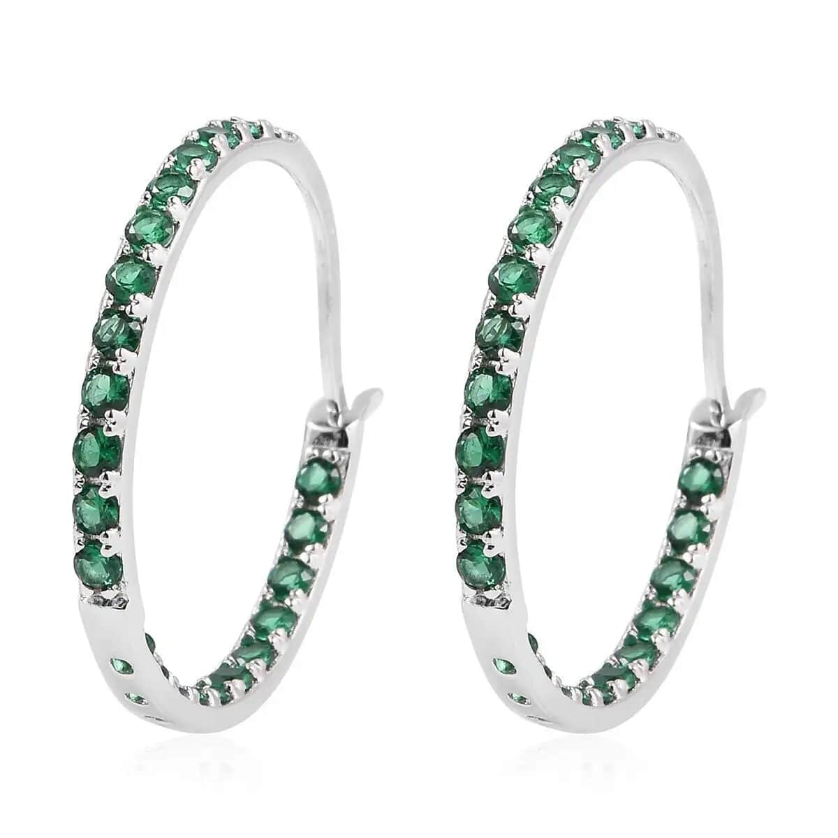 Simulated Green Diamond 1.85 ctw Inside Out Hoop Earrings in Sterling Silver, Silver Hoops For Women image number 4