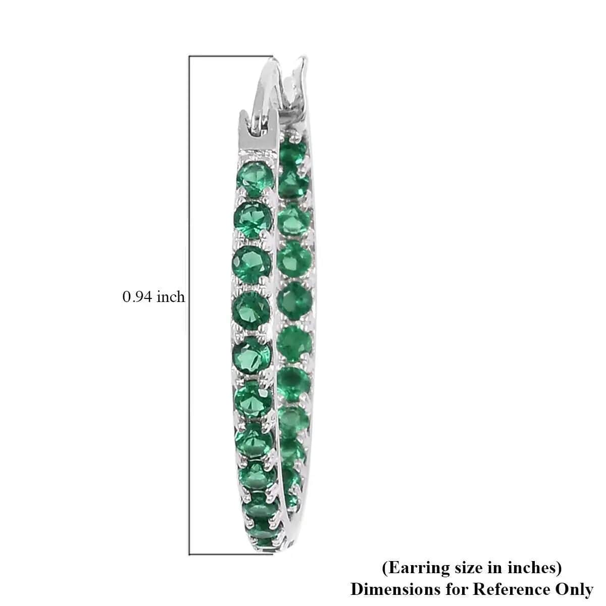 Simulated Green Diamond 1.85 ctw Inside Out Hoop Earrings in Sterling Silver, Silver Hoops For Women image number 6