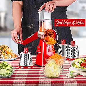 3-in-1 Rotary Cheese Grater, Vegetable and Fruit Slicer with Slicing, Shredding and Grating Blades