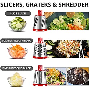 3-in-1 Rotary Cheese Grater, Vegetable and Fruit Slicer with Slicing, Shredding and Grating Blades