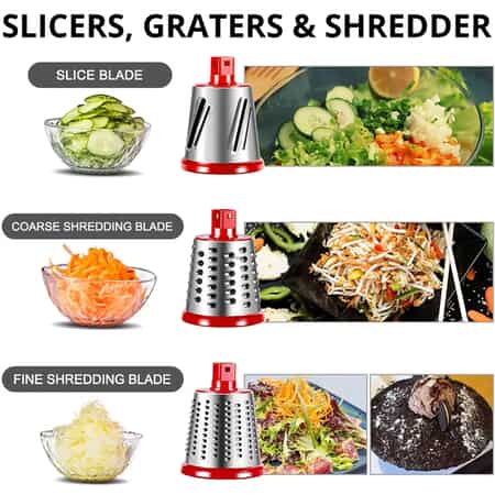 3-in-1 Rotary Cheese Grater, Vegetable and Fruit Slicer with Slicing, Shredding and Grating Blades image number 3