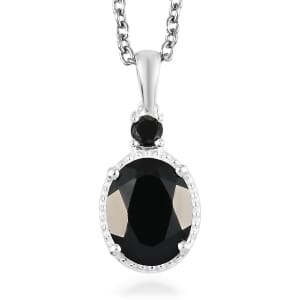 Thai Black Spinel and Simulated Black Diamond 3.50 ctw Magnetic Clasp Pendant in Sterling Silver with Stainless Steel Necklace 20 Inches