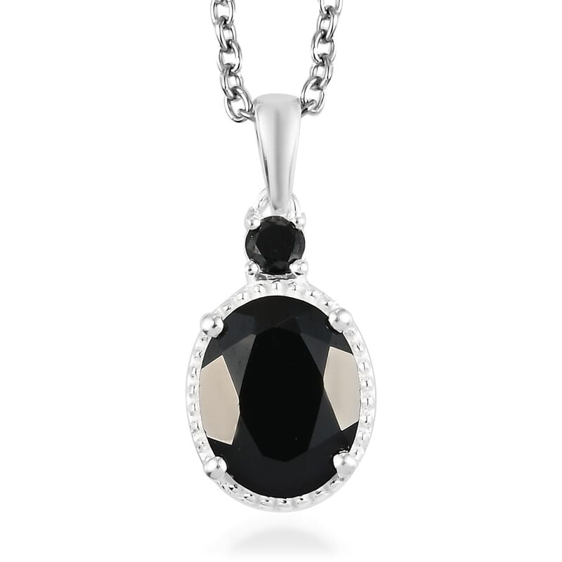 D'Joy Thai Black Spinel and Simulated Black Diamond 3.50 ctw Magnetic Clasp Pendant in Sterling Silver with Stainless Steel Necklace 20 Inches