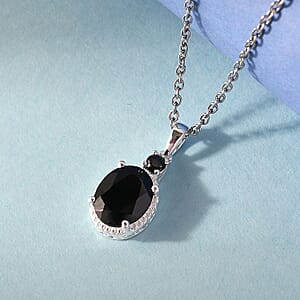 D'Joy Thai Black Spinel and Simulated Black Diamond 3.50 ctw Magnetic Clasp Pendant in Sterling Silver with Stainless Steel Necklace 20 Inches