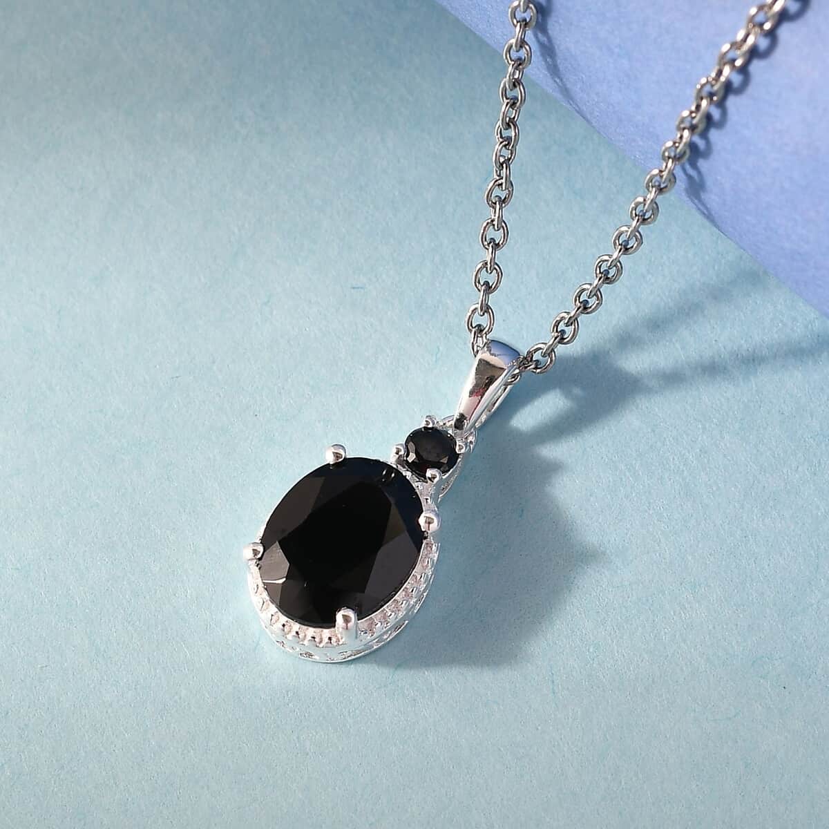 Thai Black Spinel and Simulated Black Diamond Magnetic Clasp Pendant in Sterling Silver with Stainless Steel Necklace 20 Inches 3.70 ctw image number 1