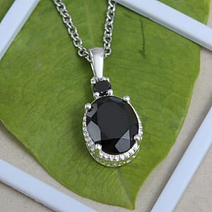 D'Joy Thai Black Spinel and Simulated Black Diamond 3.50 ctw Magnetic Clasp Pendant in Sterling Silver with Stainless Steel Necklace 20 Inches