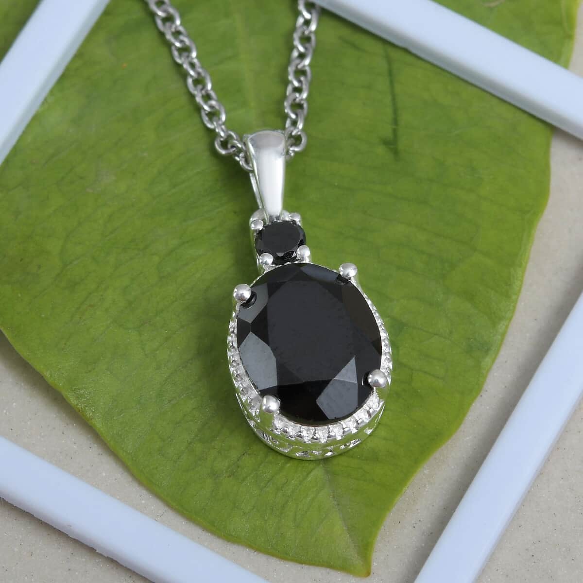 Thai Black Spinel and Simulated Black Diamond Magnetic Clasp Pendant in Sterling Silver with Stainless Steel Necklace 20 Inches 3.70 ctw image number 2