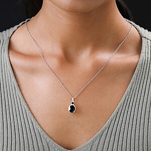D'Joy Thai Black Spinel and Simulated Black Diamond 3.50 ctw Magnetic Clasp Pendant in Sterling Silver with Stainless Steel Necklace 20 Inches