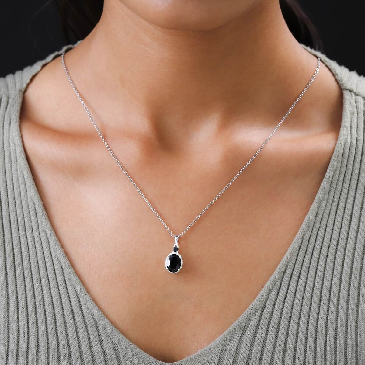 Thai Black Spinel and Simulated Black Diamond Magnetic Clasp Pendant in Sterling Silver with Stainless Steel Necklace 20 Inches 3.70 ctw image number 3