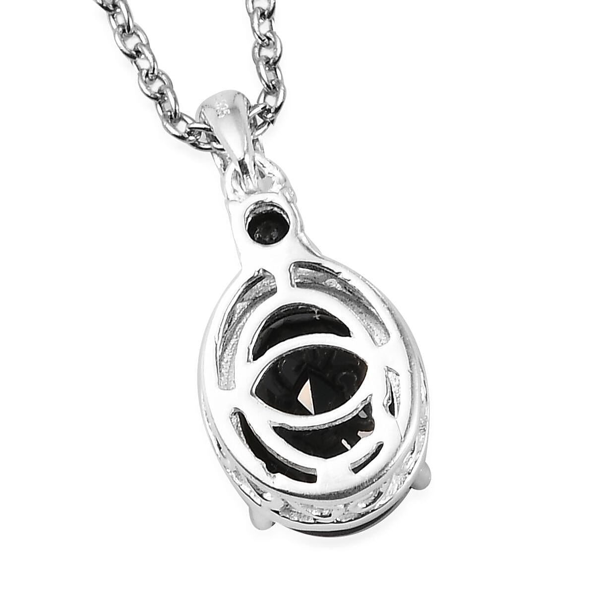 D'Joy Thai Black Spinel and Simulated Black Diamond 3.50 ctw Magnetic Clasp Pendant in Sterling Silver with Stainless Steel Necklace 20 Inches