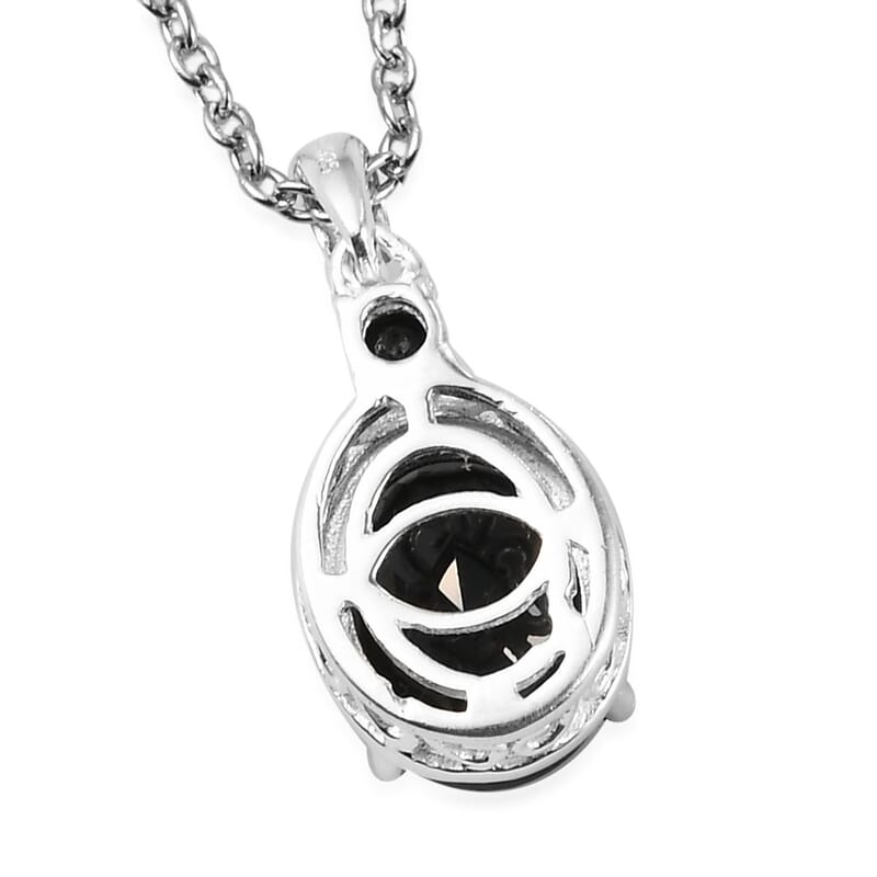 D'Joy Thai Black Spinel and Simulated Black Diamond 3.50 ctw Magnetic Clasp Pendant in Sterling Silver with Stainless Steel Necklace 20 Inches