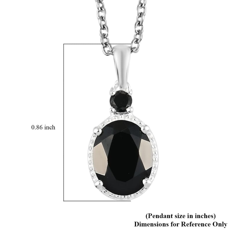 D'Joy Thai Black Spinel and Simulated Black Diamond 3.50 ctw Magnetic Clasp Pendant in Sterling Silver with Stainless Steel Necklace 20 Inches