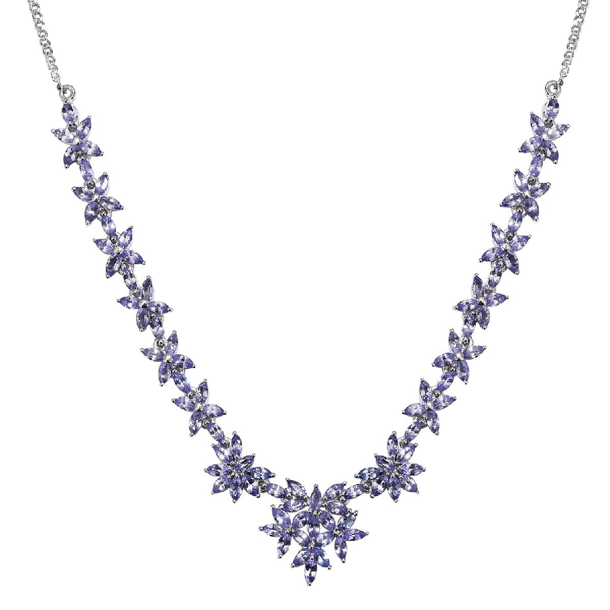 Tanzanite Floral Necklace 18-20 Inches in Platinum Over Sterling Silver 11.25 Grams 9.25 ctw image number 0