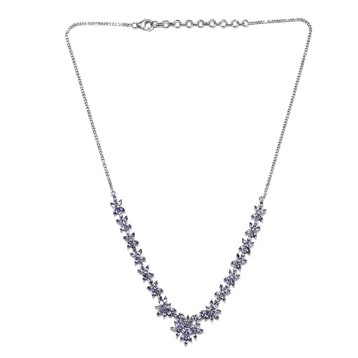 Tanzanite Floral Necklace 18-20 Inches in Platinum Over Sterling Silver 11.25 Grams 9.25 ctw image number 3