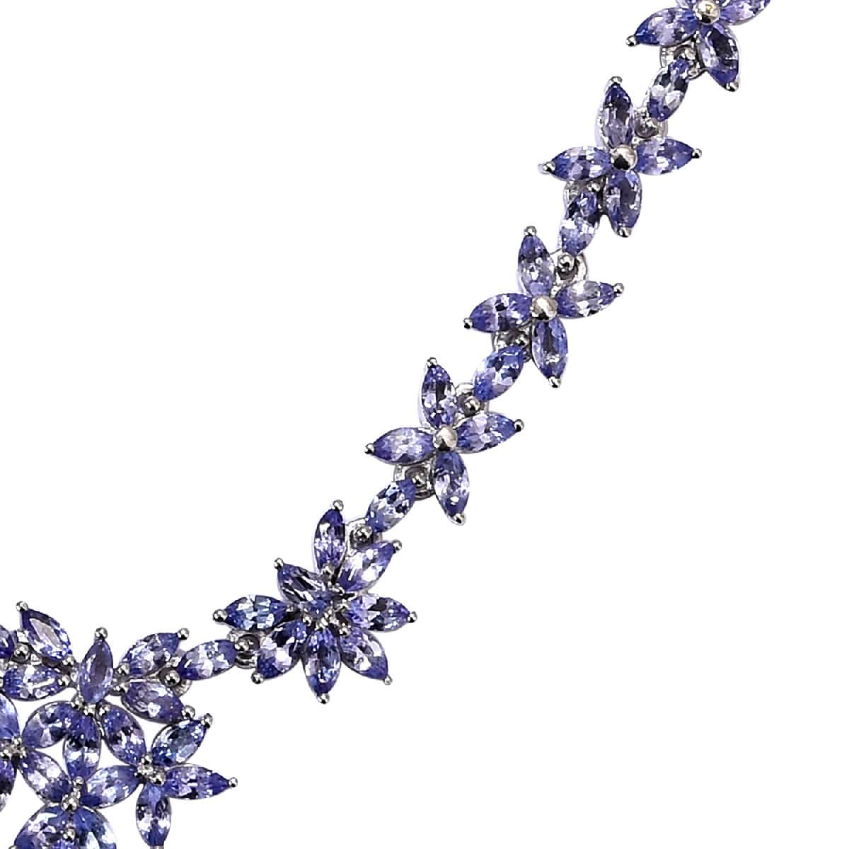 Tanzanite Floral Necklace 18-20 Inches in Platinum Over Sterling Silver 11.25 Grams 9.25 ctw image number 4