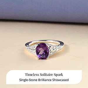 D'Joy Bolivian Amethyst 1.65 ctw Solitaire Ring in Sterling Silver (Size 10.0) 