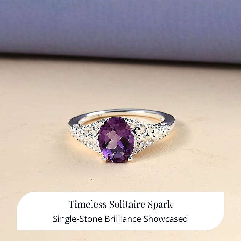 D'Joy Bolivian Amethyst 1.65 ctw Solitaire Ring in Sterling Silver (Size 10.0)