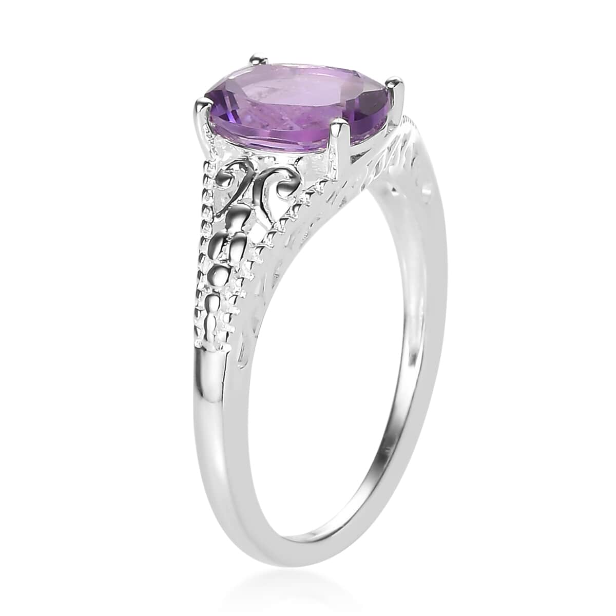 Bolivian Amethyst Solitaire Ring in Sterling Silver 1.65 ctw image number 5