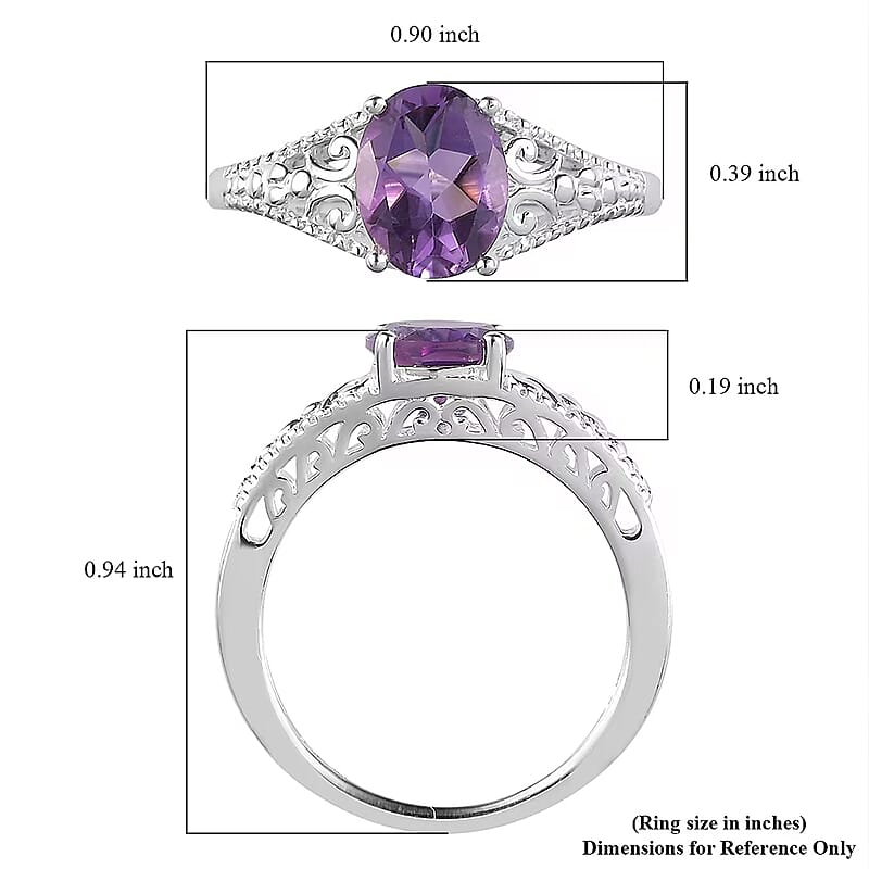 D'Joy Bolivian Amethyst 1.65 ctw Solitaire Ring in Sterling Silver (Size 10.0)