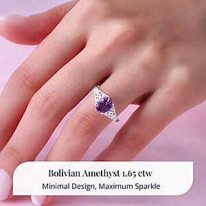 D'Joy Bolivian Amethyst 1.70 ctw Solitaire Ring in Sterling Silver (Size 11.0)