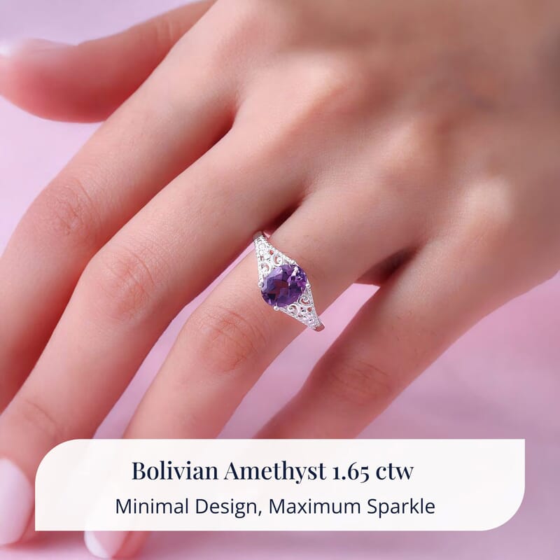 D'Joy Bolivian Amethyst 1.70 ctw Solitaire Ring in Sterling Silver (Size 11.0)