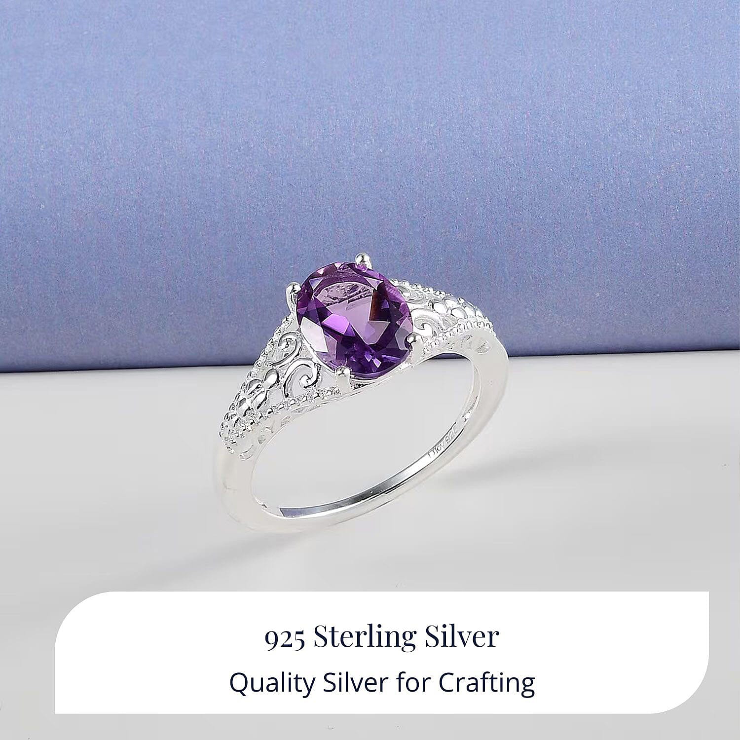 D'Joy Bolivian Amethyst 1.70 ctw Solitaire Ring in Sterling Silver (Size 11.0)